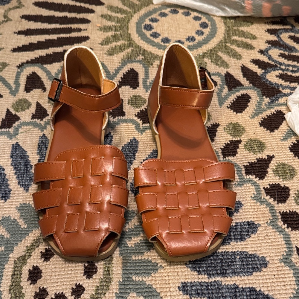 Brown Woven Leather Sandals